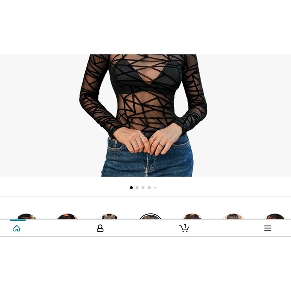 Sheer Med. long sleeve top with velvet design. - Picture 1 of 7